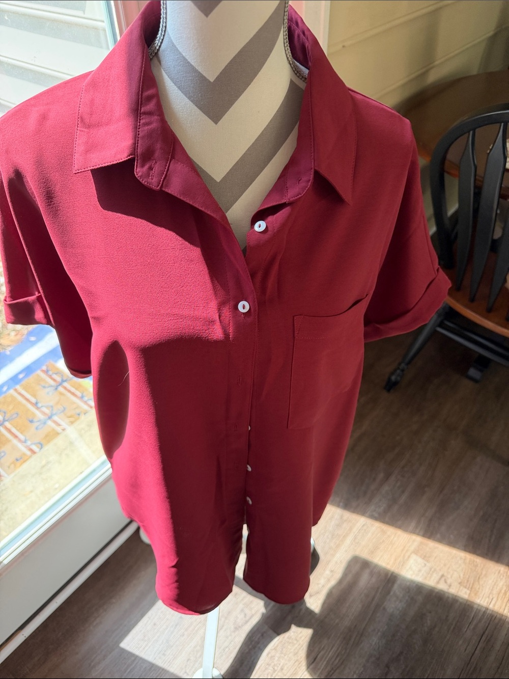 Amazon Women's Short Sleeve Button-Down Shirt - Burgundy